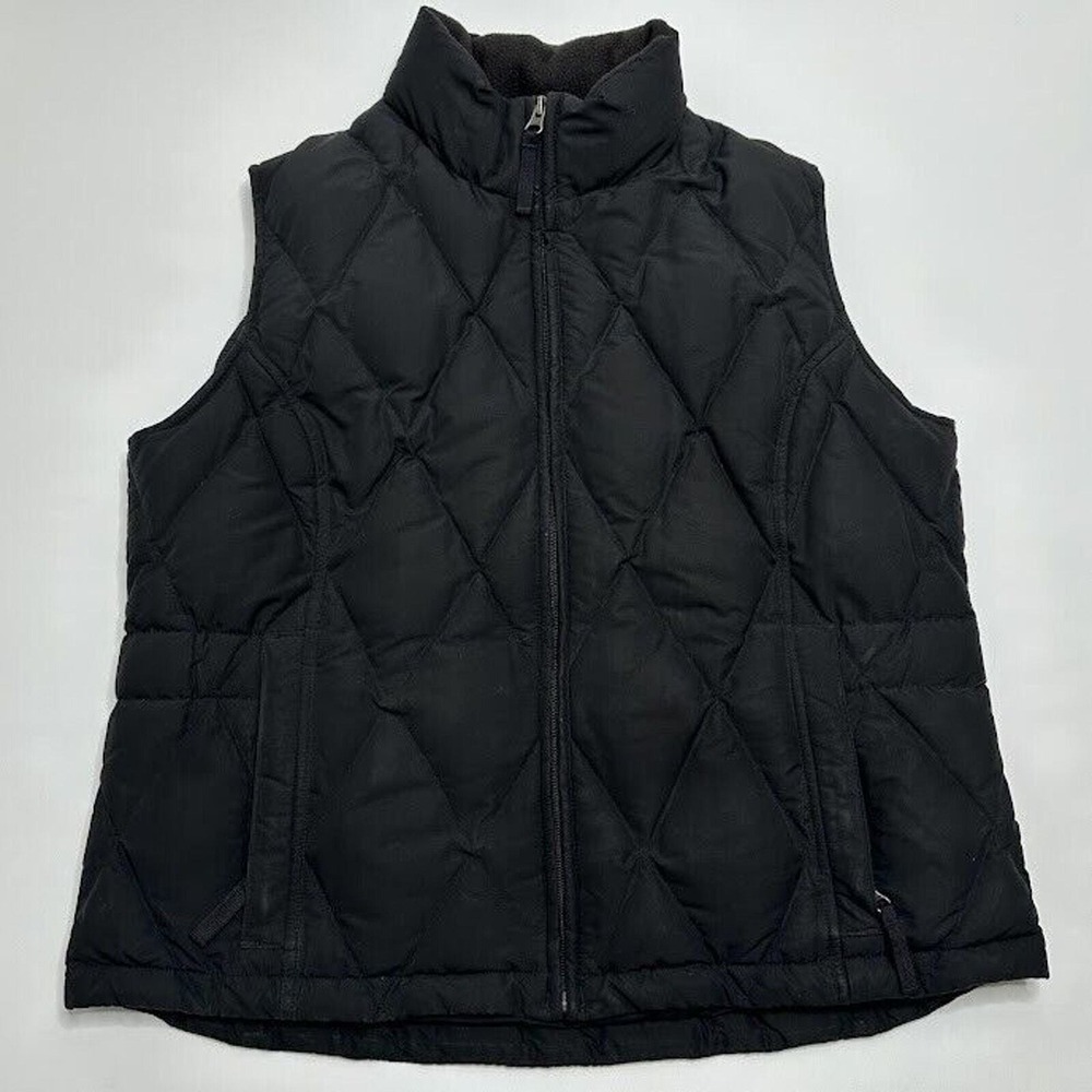 Eddie Bauer Premium Womens Size L Large Black Quilted Puffer Vest Goose Down Zip